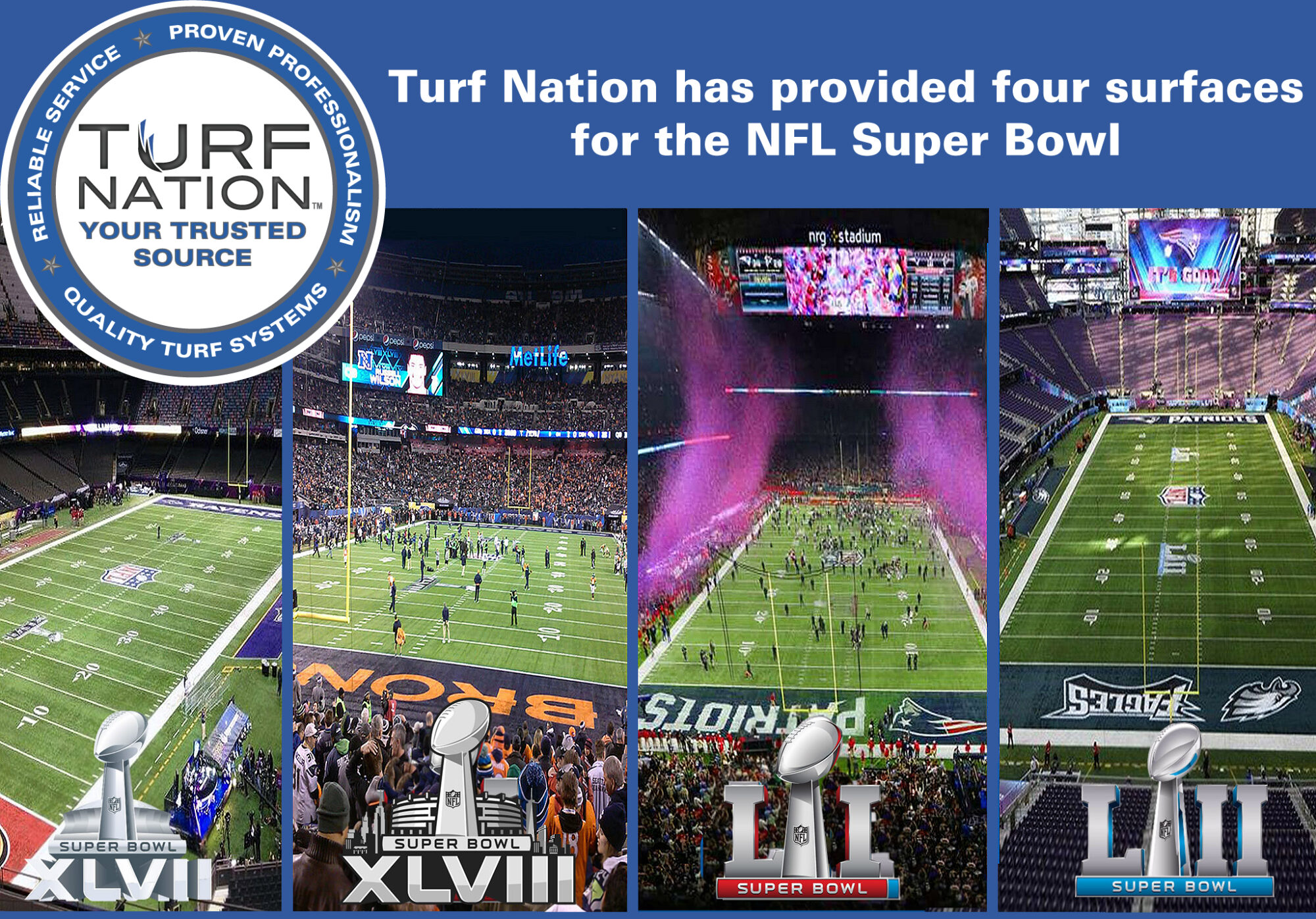 Turf Nation has provided four surfaces for the NFL Super Bowl